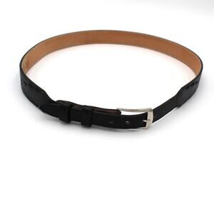 Tony Lama Belt Mens Size 38 Black 1 inch Thin Leather Silver Buckle Western USA